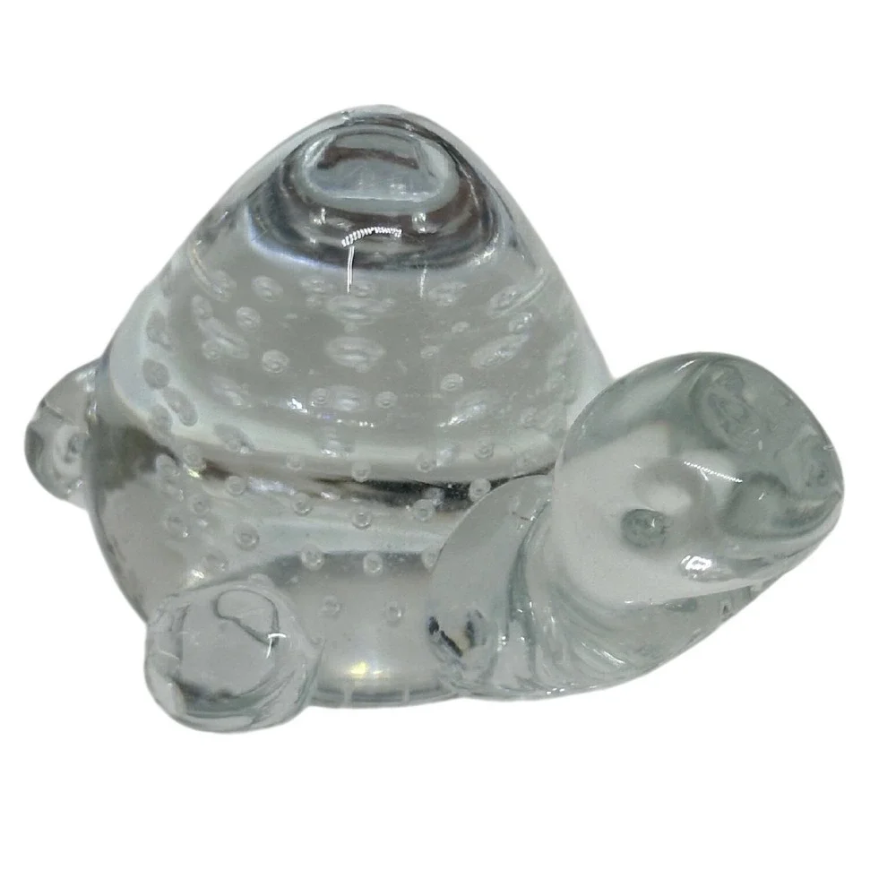VTG Turtle Figurine Paperweight Clear Hand Blown Glass Controlled Bubbles Art
